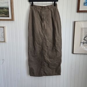Christopher & Banks Brown Cotton Midi 90's Pencil Skirt Embroidered Leaves
